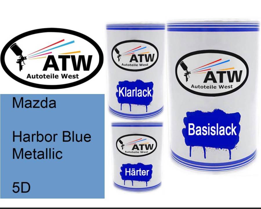 Mazda, Harbor Blue Metallic, 5D: 500ml Lackdose + 500ml Klarlack + 250ml Härter - Set, von ATW Autoteile West.